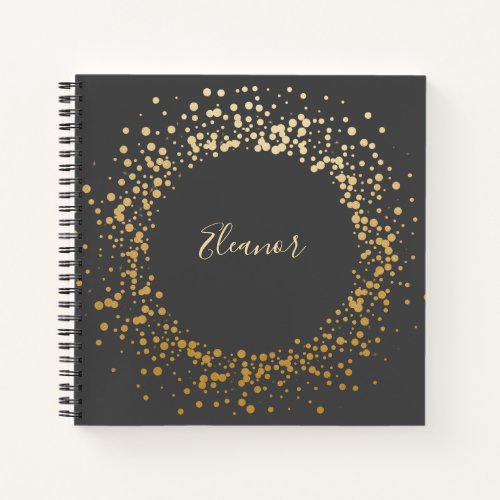 Black Gray Ombre Gold Confetti Dots Personalized  Notebook