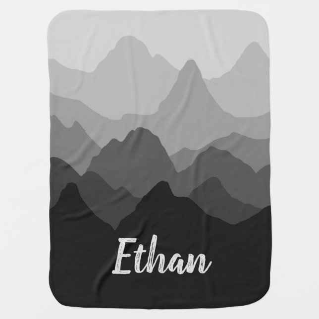 Black Gray Ombre Mountain Baby Blanket (Front)