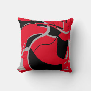 Black Gray on Red Swirling Art Design MCM Look Throw Pillow