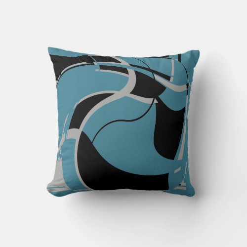 Black Gray on Turquoise Circular Abstract Design  Throw Pillow