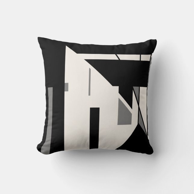 Black Gray on White Diagonal Geometric Art Design Throw Pillow (Front)
