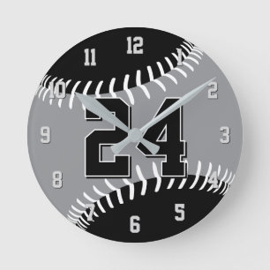 black gray or ANY team colors baseball Round Clock