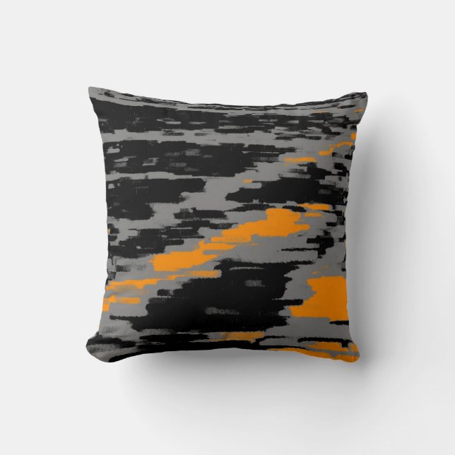 Black Gray Orange Abstract Wave Retro Pillow (Front)