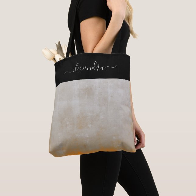 Black Gray Orange rustic elegant personalized Tote Bag (Close Up)