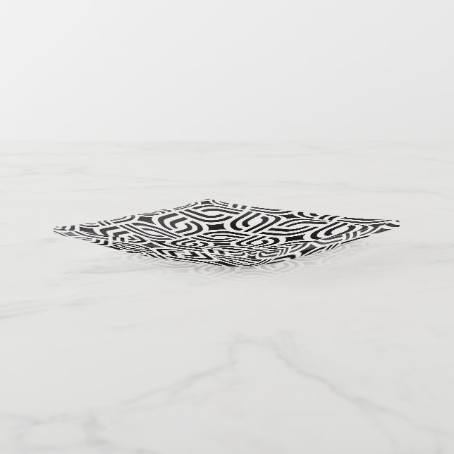 Black gray ornament patterns antique design trinket tray (Angled)