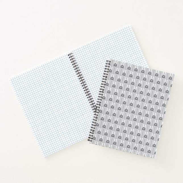 Black Gray Ornamental Feather Pattern Notebook (Inside)