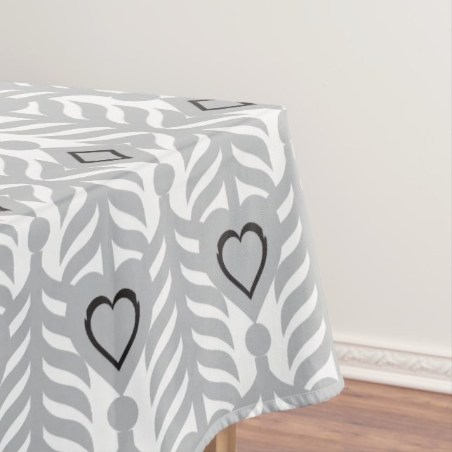 Black Gray Ornamental Feather Pattern Tablecloth (In Situ)