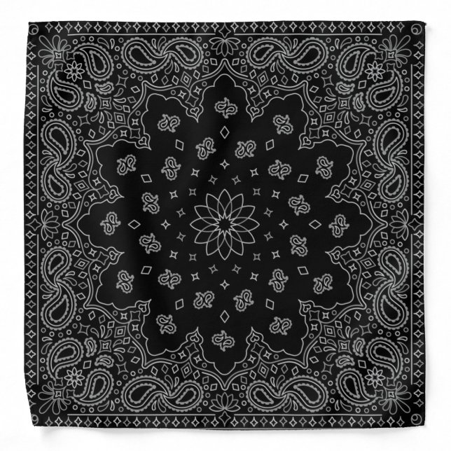 Black Gray Paisley Pattern Bandana (Front)