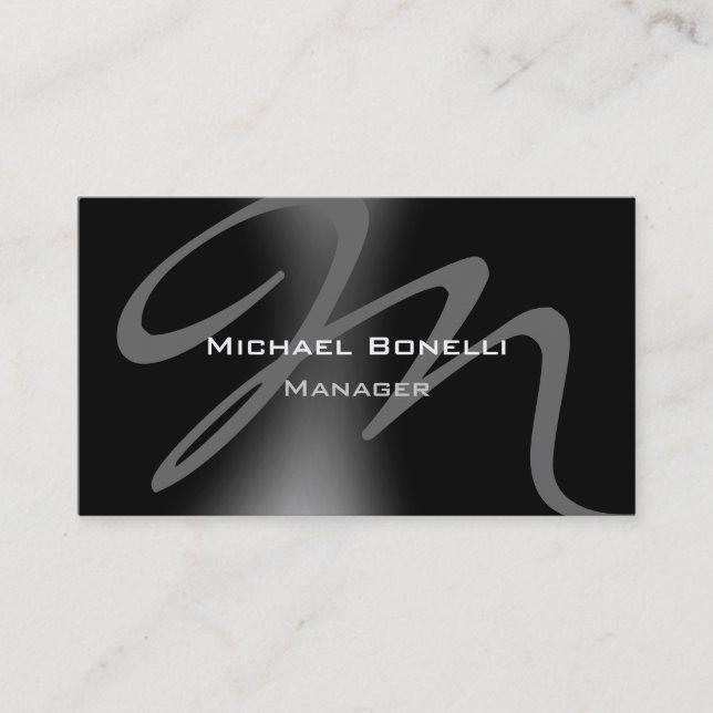 Black Gray Pattern Monogram Manager Business Card (Front)