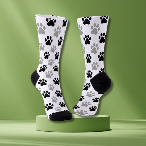 Black Gray Paw Print Pattern Dog Lover Socks