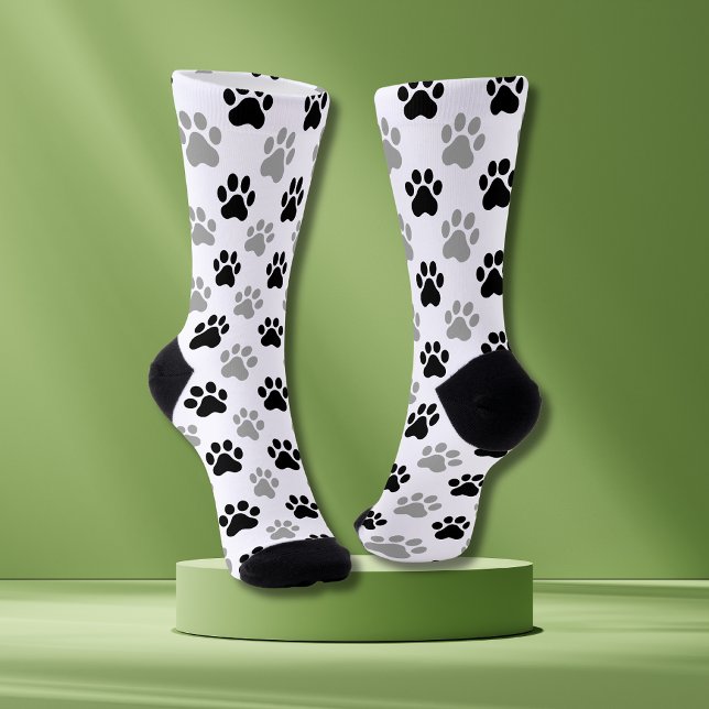 Black Gray Paw Print Pattern Dog Lover  Socks (Creator Uploaded)