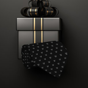 Black & Gray Personal Monogram Pattern Neck Tie