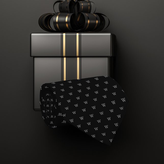 Black & Gray Personal Monogram Pattern Neck Tie (This stylish tie features a personal monogram and makes a perfect gift.)