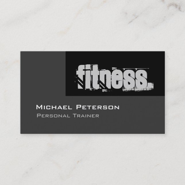 Black Gray Personal Trainer Fitness Business Card (Front)