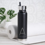 Black Gray Personalized Modern Simple Monogram Water Bottle<br><div class="desc">Simple and understated personalized name and initial letter stainless steel water bottle with straw cap with a Custom Monogram in a trendy modern and minimal classic sans serif font for a professional, simple and masculine look. Shown in gray on a black metallic water bottle, the text colors and fonts can...</div>