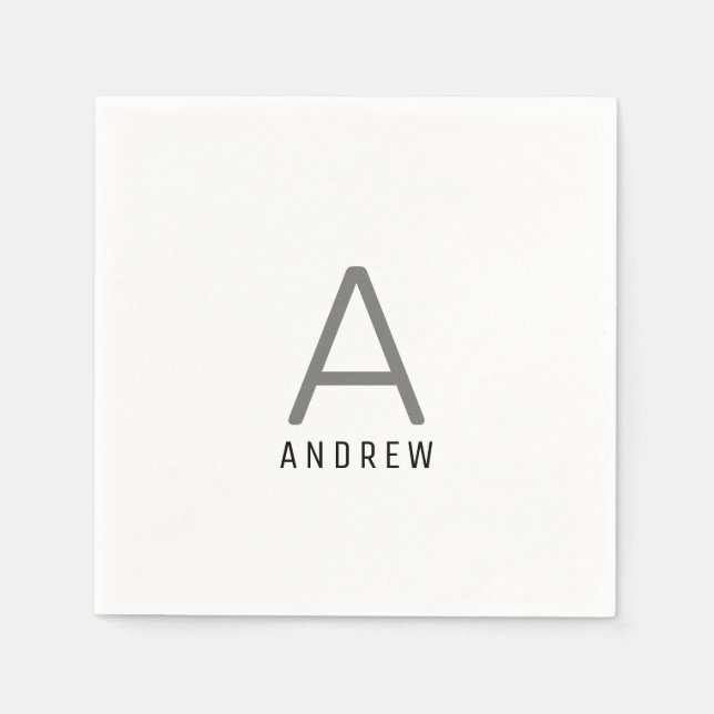 Black Gray Personalized Name Monogram Initial Napkins (Front)