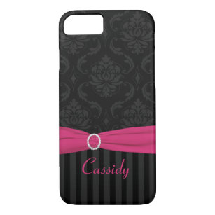 Black Gray Pink Damask Striped iPhone 7 Case