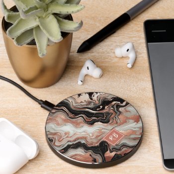 Black Gray Pink Rose Gold Marble Art Pattern Wireless Charger by CaseConceptCreations at Zazzle