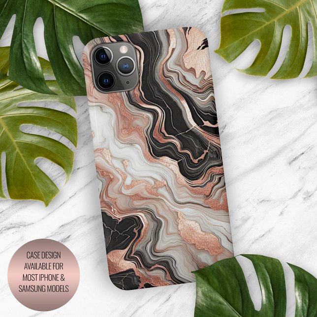 Black Gray Pink Rose Gold White Marble Art Pattern iPhone Case (Creator Uploaded)