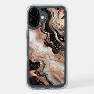 Black Gray Pink Rose Gold White Marble Art Pattern iPhone 16 Plus Case