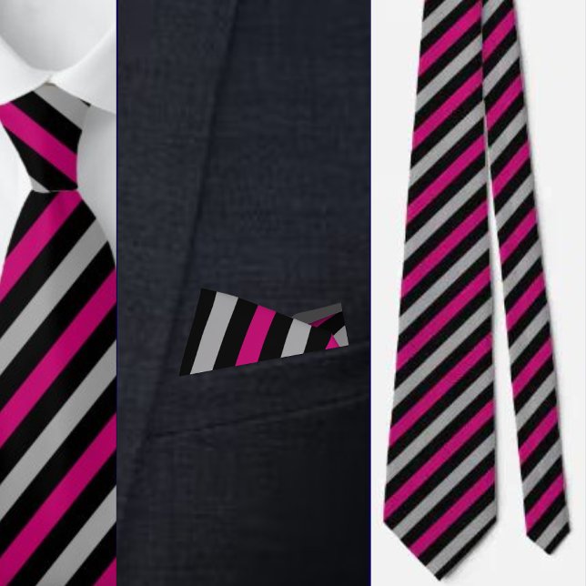 Black Gray Pink Stripes Abstract Pattern     Neck Tie (Creator Uploaded)