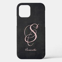 Black Gray Pink stylish rustic Name Monogram