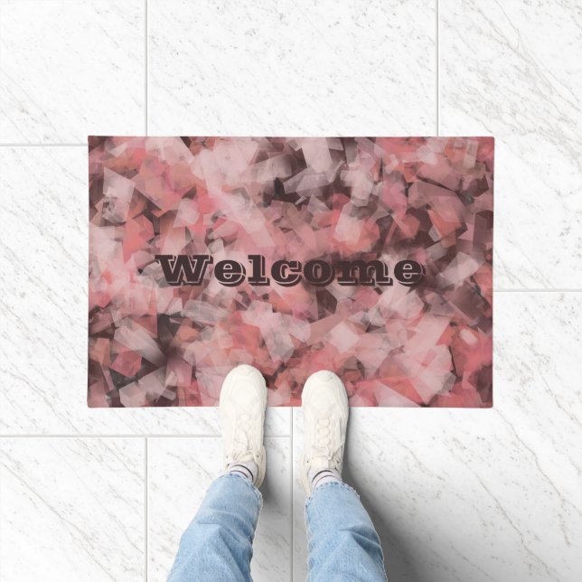 Black Gray Pink White Modern Geometric Abstract Doormat (Indoor)