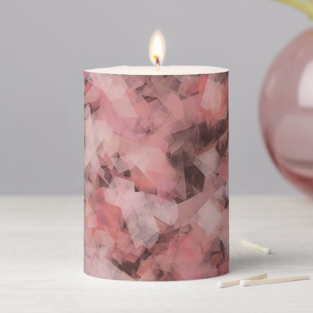 Black Gray Pink White Modern Geometric Abstract Pillar Candle (In Situ)