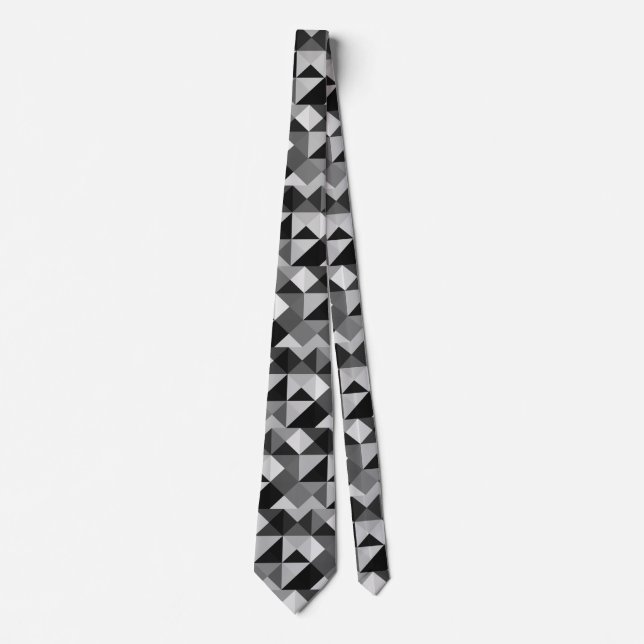 Black Gray Pixel Geometric Abstract Art Tie (Front)