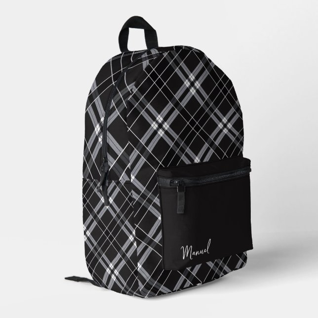 Black & Gray Plaid Backpack (Back Corner Left)