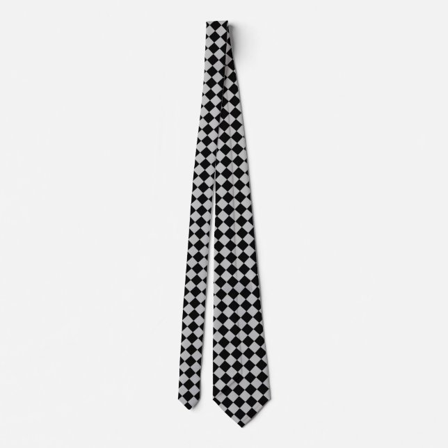 Black & Gray Plaid Checked Neck Tie (Back)