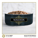 Black Gray Plaid Tartan Customizable<br><div class="desc">Elevate your pet’s dining experience with this personalized pet bowl. Adorned with a classic black and gray tartan pattern, an elegant gold emblem, and a customizable name, this design exudes sophistication and style. Customize it with a pet’s name to create a unique food bowl for your own pet or as...</div>