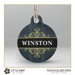 Black Gray Plaid Tartan Customized Pet ID Tag<br><div class="desc">Dress your dog or cat in style with this elegant pet ID tag that features a classic black and gray tartan pattern with a gold emblem and customizable text. Add a pet’s name on the front and phone number on the back to create a unique gift for yourself, new pet...</div>