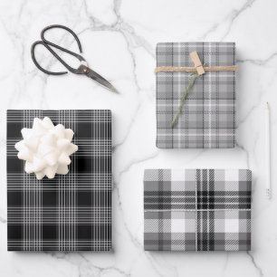 Black & Gray Plaid Wrapping Paper Sheet Set