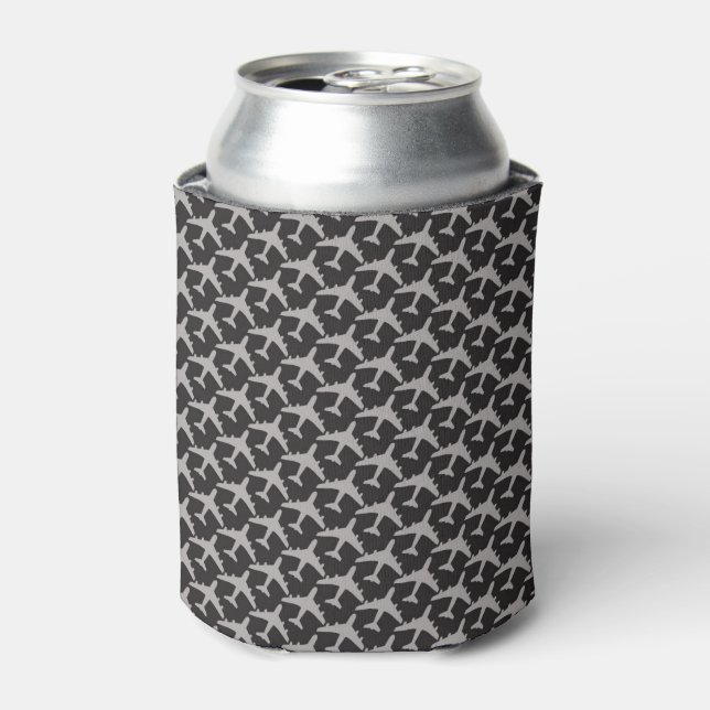 Black Gray Plane Airplanes Pilot Plane Aviation Can Cooler (Can Front)