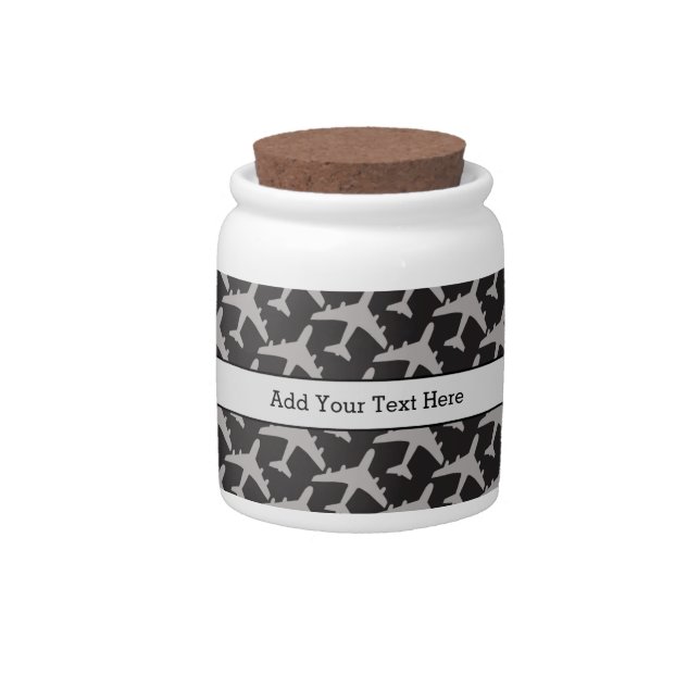 Black Gray Plane Airplanes Pilot Plane Aviation Candy Jar (Front)