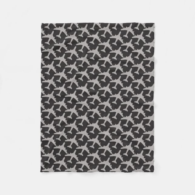 Black Gray Plane Airplanes Pilot Plane Aviation Fleece Blanket (Front)