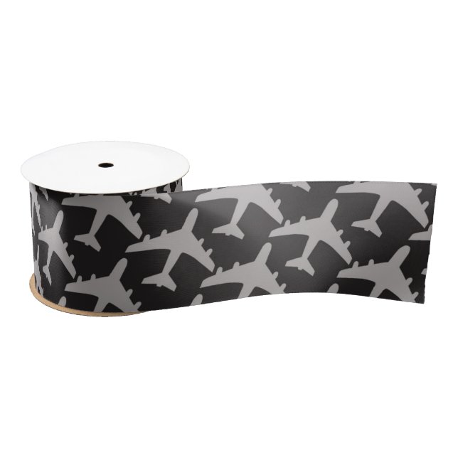 Black Gray Plane Airplanes Pilot Plane Aviation Satin Ribbon (Spool)