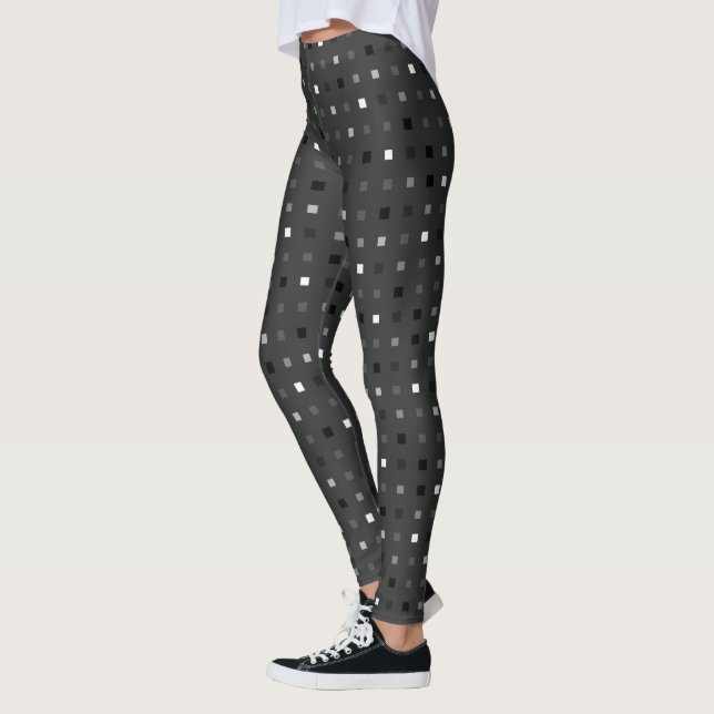 Black Gray Playful Pixel Seamless Pattern Leggings (Left)