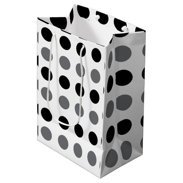 Black Gray Polka Dot Baby Shower Birthday Medium Gift Bag (Front Angled)