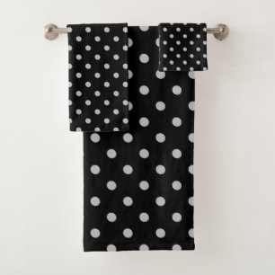 Black Gray Polka Dot Bath Towel Set