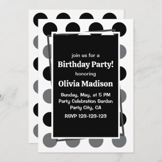 Black Gray Polka Dot Birthday Party