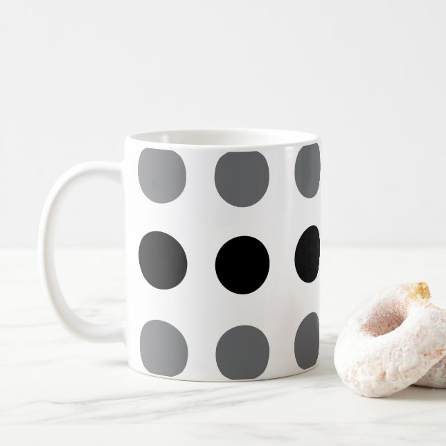 Black Gray Polka Dot  Coffee Mug (With Donut)