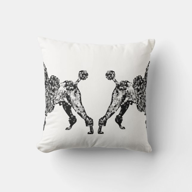 Black Gray Poodles White Throw Pillow (Front)