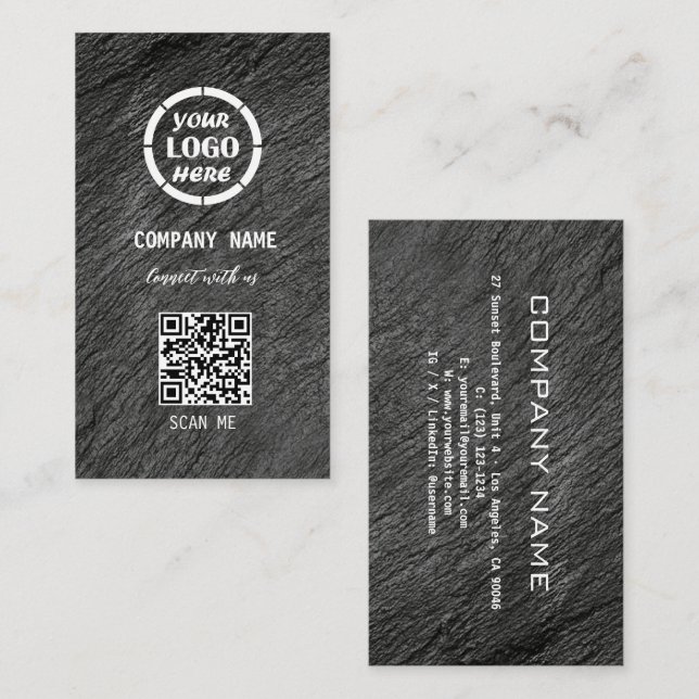 Black Gray Professional Design Modern QR Code  Bus Business Card (Front/Back)