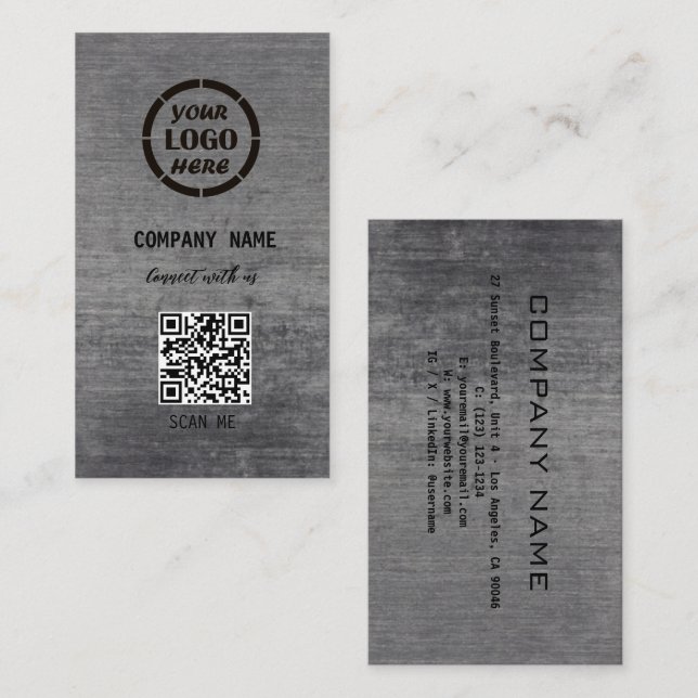 Black Gray Professional Design Modern QR Code  Business Card (Front/Back)