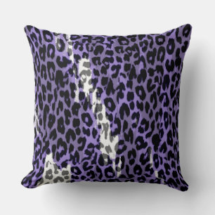 Black Gray Purple Leopard Print Skin Throw Pillow