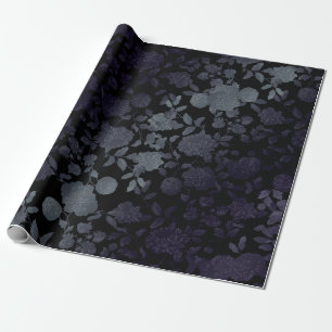 Black Gray Purple Ombre Modern Vintage Floral Wrapping Paper