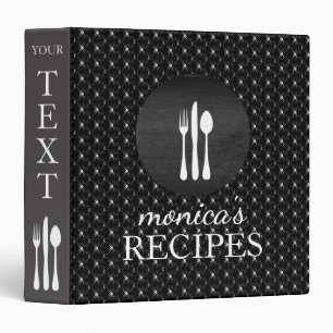 Black Gray Recipe Cooking Vintage Personalized 3 Ring Binder