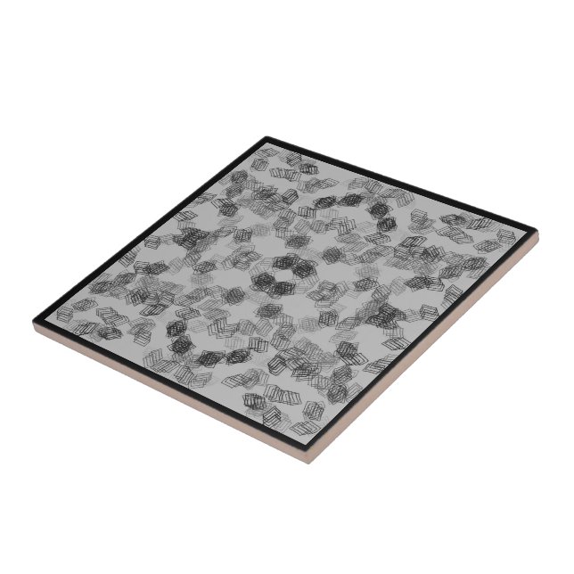 Black Gray Rectangular Shapes Geometric Pattern    Ceramic Tile (Side)
